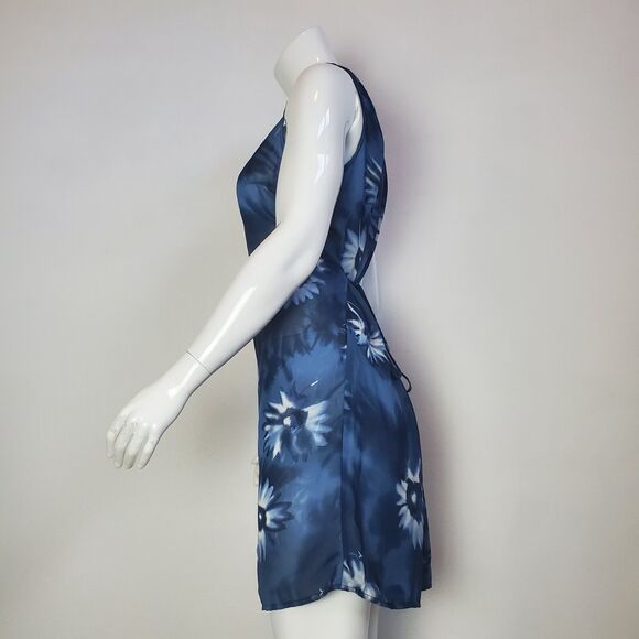 Vintage 90s Villoria Virini Blue Floral Semi-Sheer Dress - Picture 3 of 9